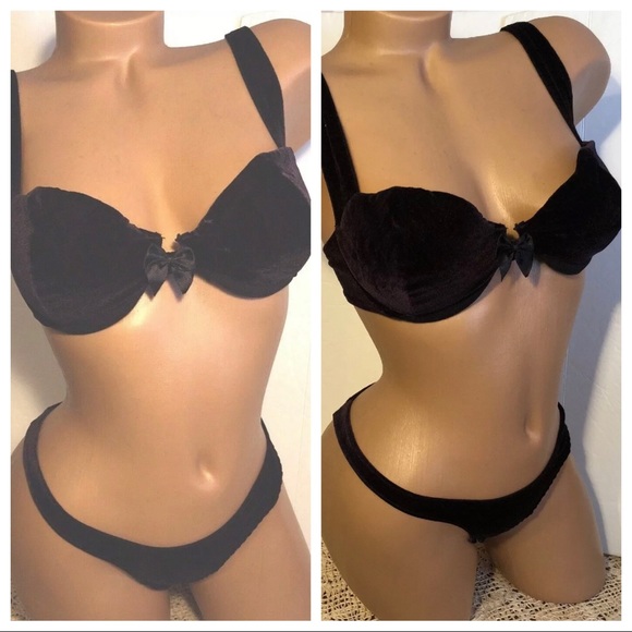 Vintage Victoria’s Secret bra & panty black velour - Picture 8 of 16